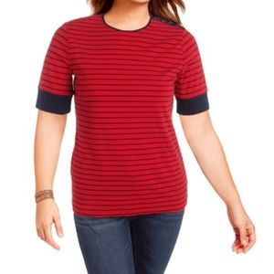 Ralph Lauren Women's Striped Casual Top Red 2x